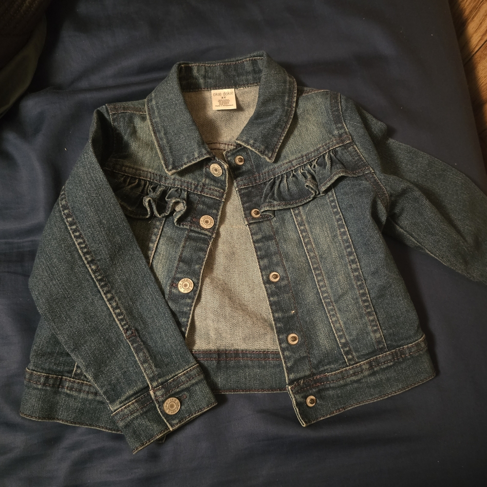 Okie Dokie Blue Jean Jacket with Ruffle Detail
